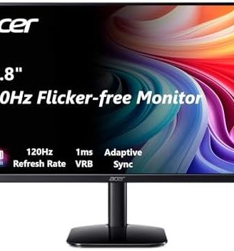 23.8 Inch IPS Zero-Frame Full HD (1920 x 1080) Monitor | Tilt | Up to 120Hz Refresh | 1ms (VRB) | sRGB 99% | HDMI & VGA Ports | Adaptive-Sync Support (FreeSync Compatible)