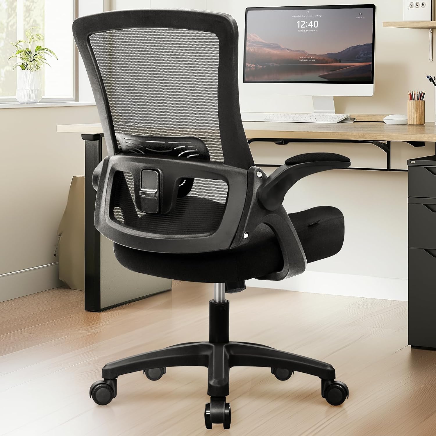 NEO CHAIR Office Desk Gaming Chair Computer High Back Mesh Seat with Rolling Wheels Ergonomic Adjustable Comfy Flip-up Armrests Lumbar Support Height for Home (Black) | Ergonomic High-Back Design with Breathable Mesh, Flip-Up Armrests, Comfortable Support for Home office or Computer Work