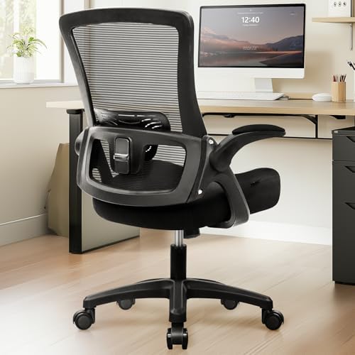 NEO CHAIR Office Desk Gaming Chair Computer High Back Mesh Seat with Rolling Wheels Ergonomic Adjustable Comfy Flip-up Armrests Lumbar Support Height for Home (Black) | Ergonomic High-Back Design with Breathable Mesh, Flip-Up Armrests, Comfortable Support for Home office or Computer Work - Image 2