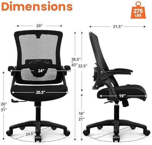 NEO CHAIR Office Desk Gaming Chair Computer High Back Mesh Seat with Rolling Wheels Ergonomic Adjustable Comfy Flip-up Armrests Lumbar Support Height for Home (Black) | Ergonomic High-Back Design with Breathable Mesh, Flip-Up Armrests, Comfortable Support for Home office or Computer Work - Image 3