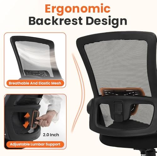 NEO CHAIR Office Desk Gaming Chair Computer High Back Mesh Seat with Rolling Wheels Ergonomic Adjustable Comfy Flip-up Armrests Lumbar Support Height for Home (Black) | Ergonomic High-Back Design with Breathable Mesh, Flip-Up Armrests, Comfortable Support for Home office or Computer Work - Image 4
