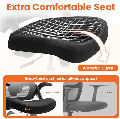 NEO CHAIR Office Desk Gaming Chair Computer High Back Mesh Seat with Rolling Wheels Ergonomic Adjustable Comfy Flip-up Armrests Lumbar Support Height for Home (Black) | Ergonomic High-Back Design with Breathable Mesh, Flip-Up Armrests, Comfortable Support for Home office or Computer Work - Image 5
