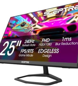 New! Sceptre 24.5-inch Gaming Monitor 240Hz 1ms DisplayPort x2 HDMI x2 100% sRGB AMD FreeSync Premium Build-in Speakers, Machine Black 2026 (E255B-FWD240 Series)